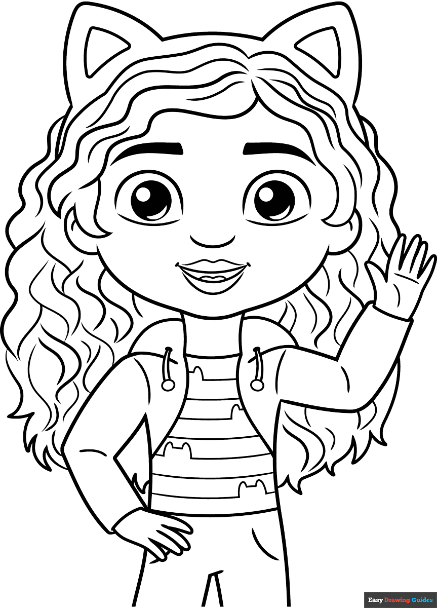 gabby from gabby's dollhouse coloring page | easy drawing guides